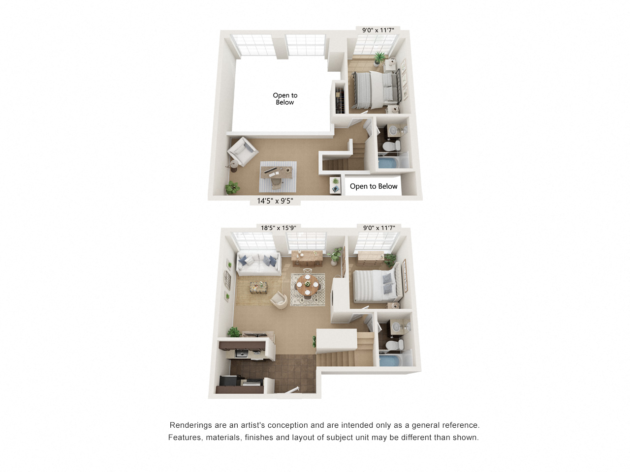 Floor plan for 2 beds, 2 baths, 1450 sqft